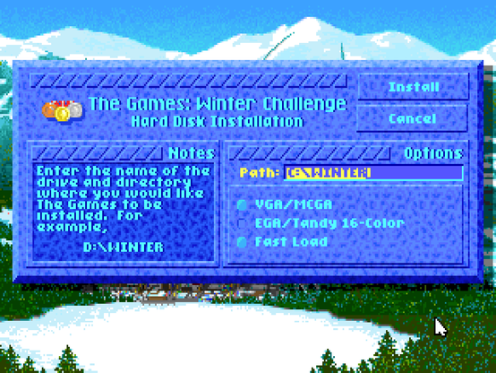 The Games - Winter Challenge - Hard Disk Installation menu