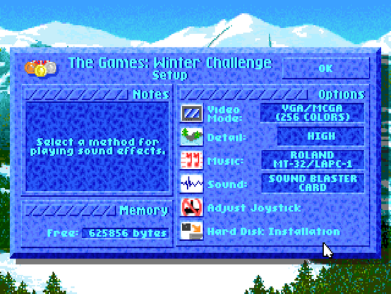 The Games - Winter Challenge - Game Setup menu