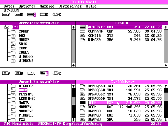 PC DOS-Shell aus IBM PC DOS 2000 in "Hot Pink"