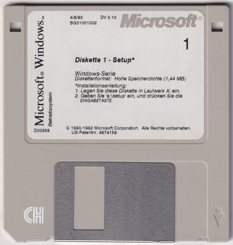 Die erste Diskette von Windows 3.1.